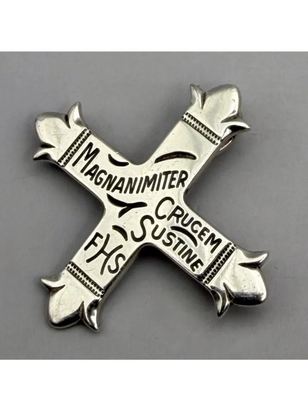 James Avery Cross Brooch Pendant Convertible Sterling Silver Latin Motto Etched